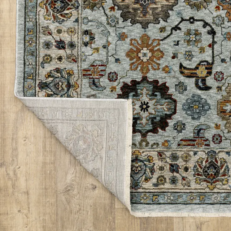 8' X 11' Blue Ivory And Yellow Oriental Area Rug With Fringe