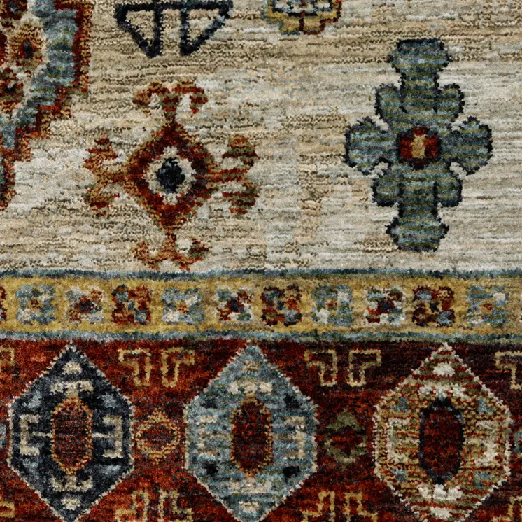 8' X 11' Blue Beige And Orange Oriental Area Rug With Fringe