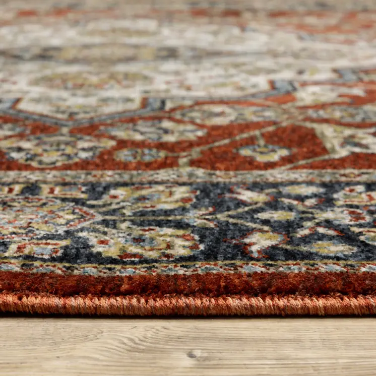 3' X 5' Red And Ivory Oriental Area Rug With Fringe