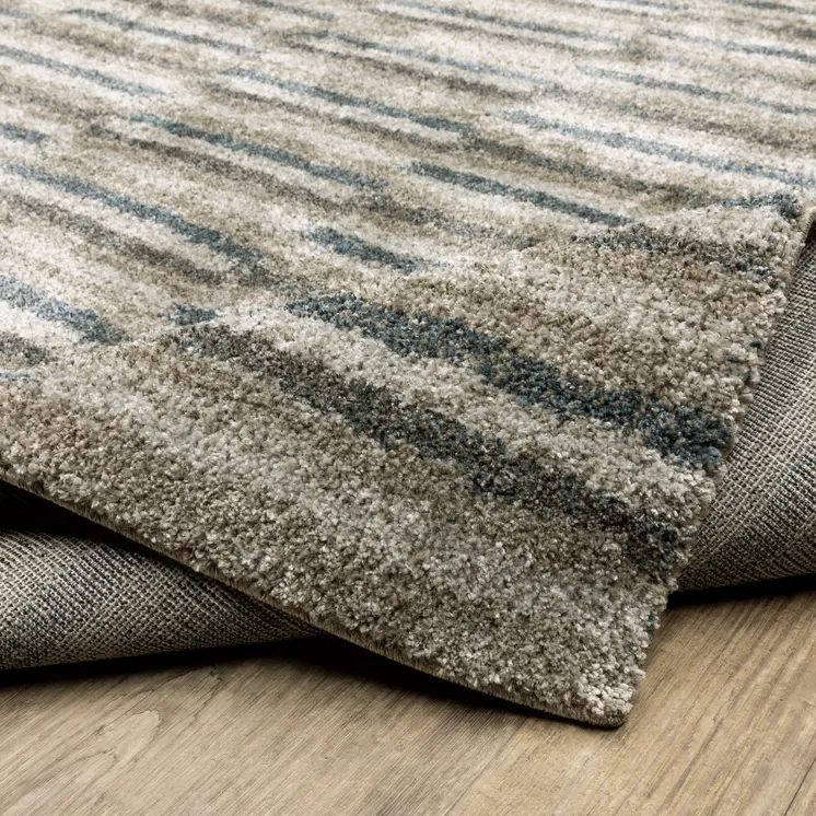 8' Beige And Blue Abstract Distressed Runner Rug