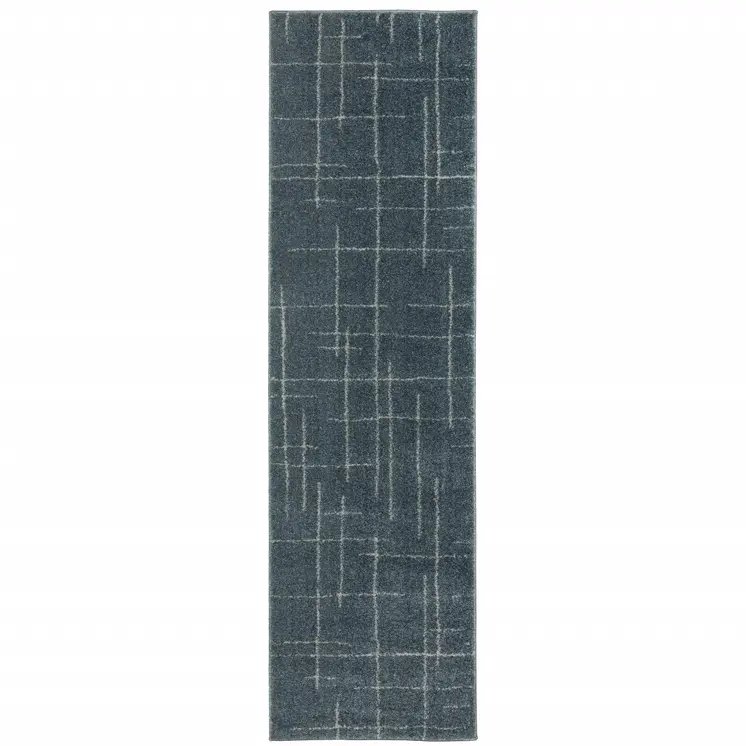 8' Blue And Gray Geometric Runner Rug