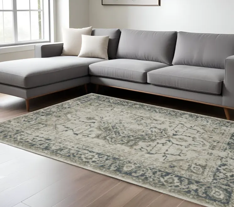 10' X 13' Blue and Gray Oriental Power Loom Area Rug