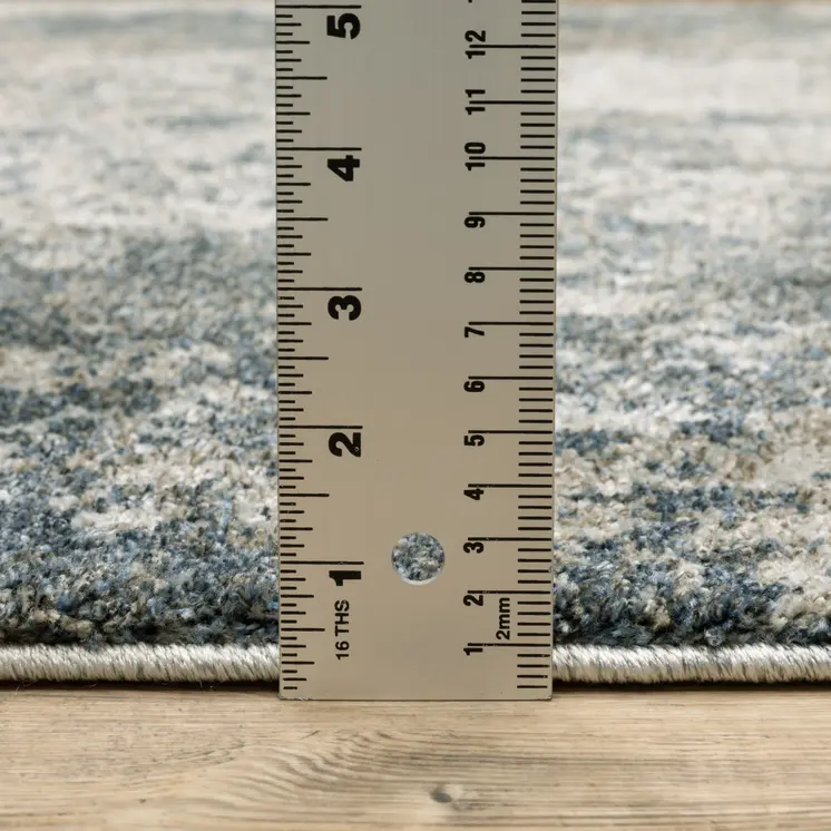 3' X 5' Blue And Beige Abstract Distressed Area Rug