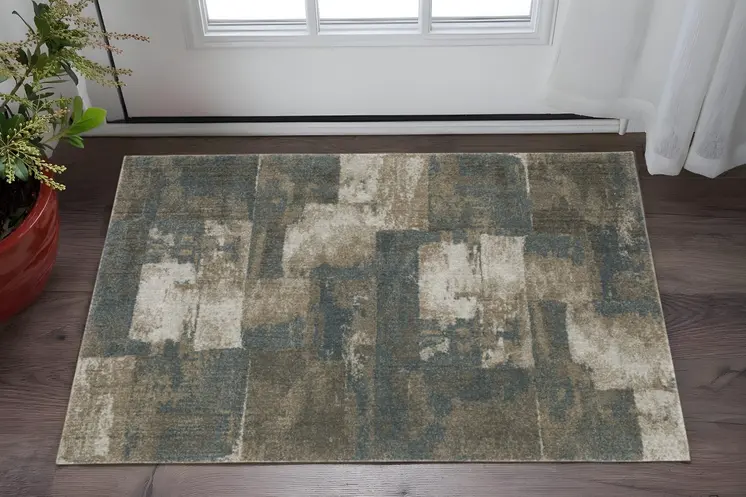 3' X 5' Teal Blue Geometric Power Loom Area Rug