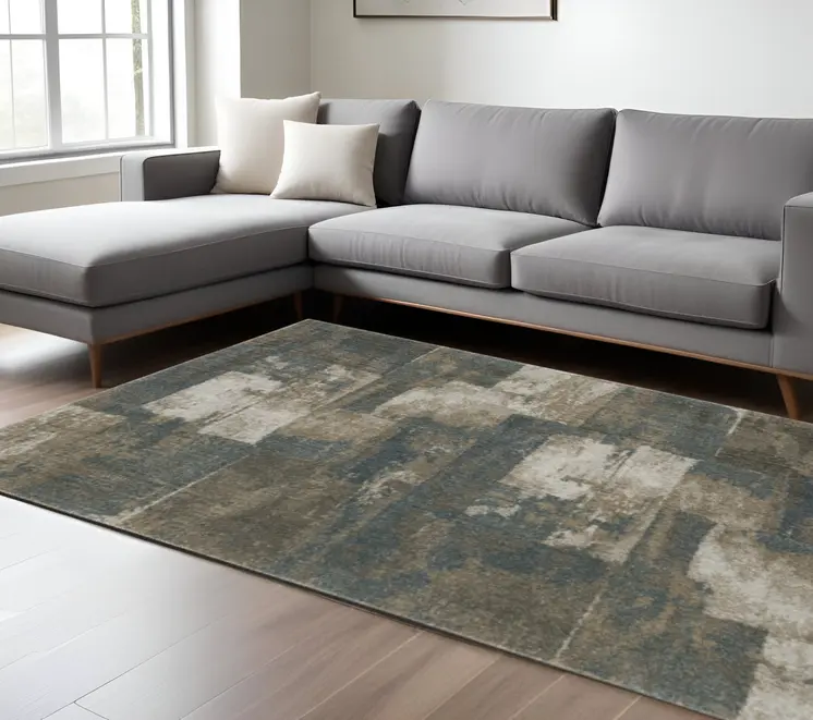 10' X 13' Teal Blue Geometric Power Loom Area Rug