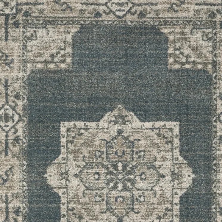3' X 5' Blue and Beige Oriental Power Loom Area Rug