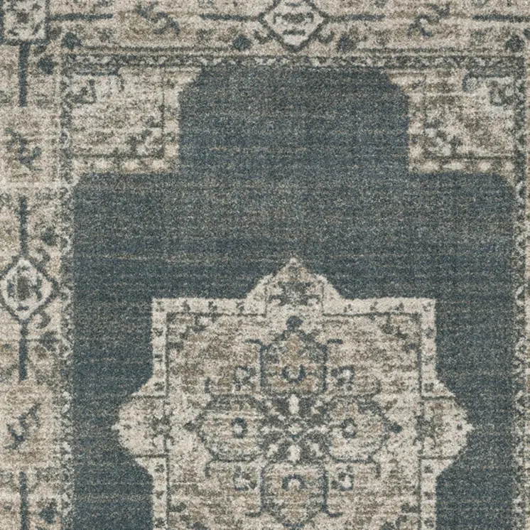 5' X 8' Blue and Beige Oriental Power Loom Area Rug