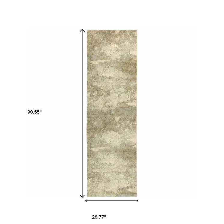 8' Gold And Beige Abstract Runner Rug