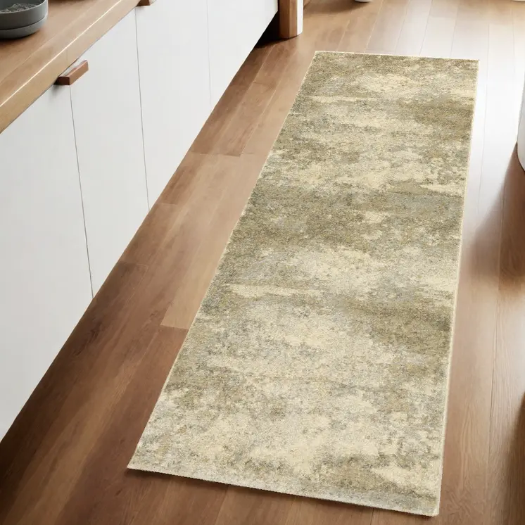 8' Gold And Beige Abstract Runner Rug