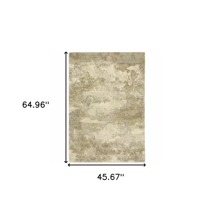 4' X 5' Beige and Gold Abstract Power Loom Area Rug