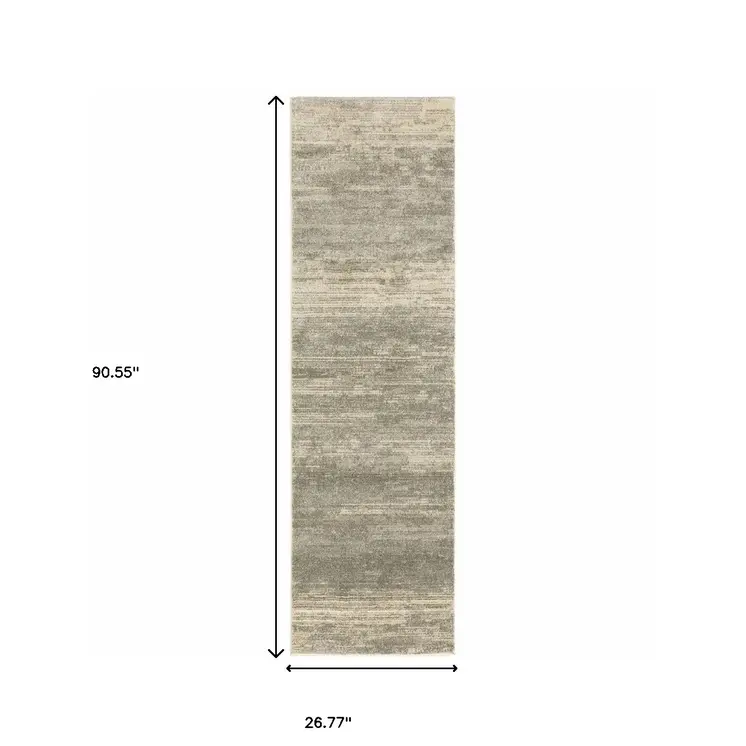 2' X 8' Grey Beige And Tan Abstract Power Loom Stain Resistant Runner Rug