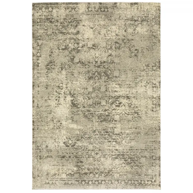 6' X 9' Grey Ivory Beige And Taupe Oriental Power Loom Stain Resistant Area Rug
