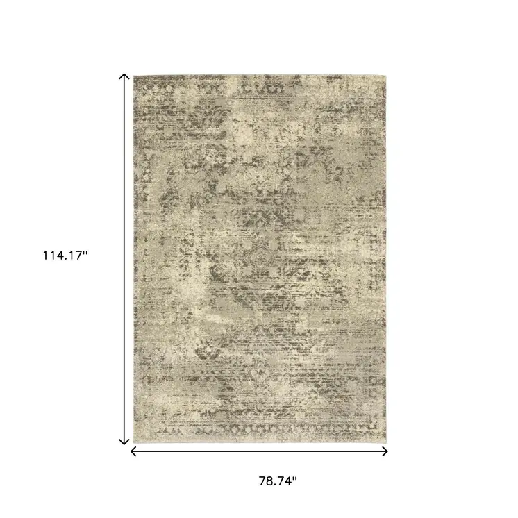 6' X 9' Grey Ivory Beige And Taupe Oriental Power Loom Stain Resistant Area Rug