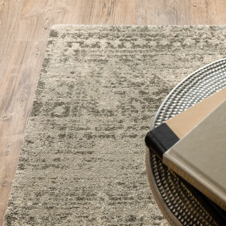 6' X 9' Grey Ivory Beige And Taupe Oriental Power Loom Stain Resistant Area Rug