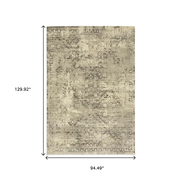 8' X 11' Grey Ivory Beige And Taupe Oriental Power Loom Stain Resistant Area Rug