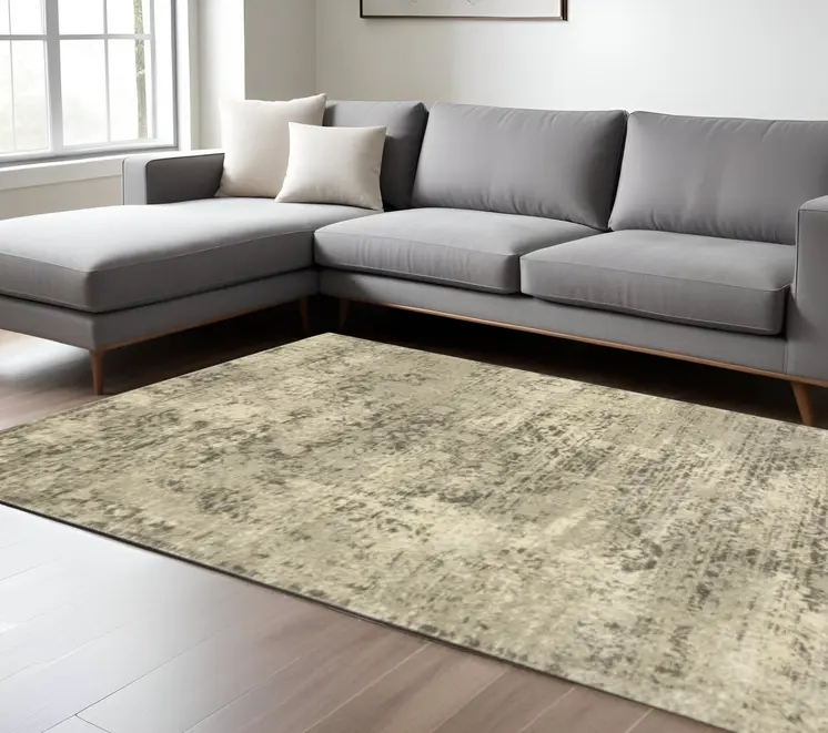 8' X 11' Grey Ivory Beige And Taupe Oriental Power Loom Stain Resistant Area Rug