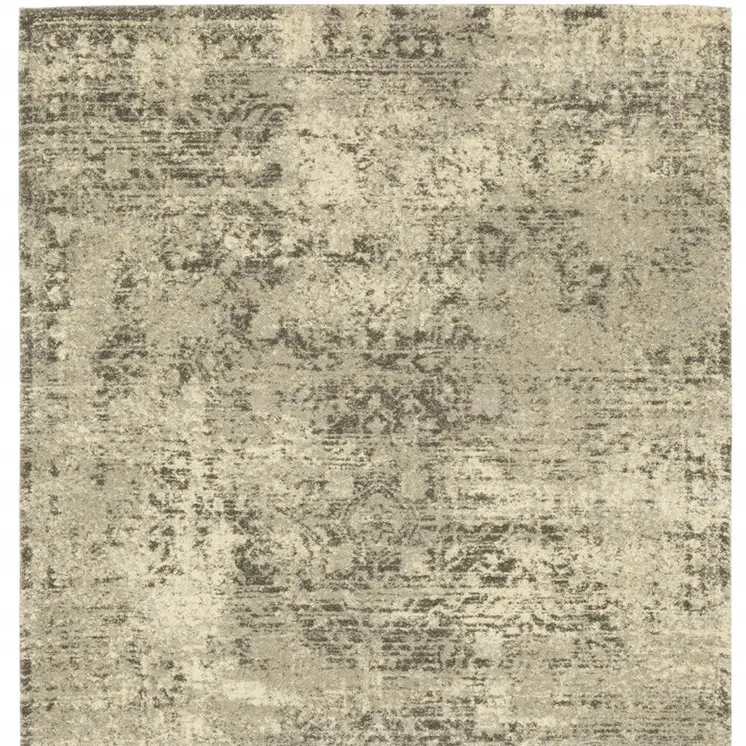 10' X 13' Grey Ivory Beige And Taupe Oriental Power Loom Stain Resistant Area Rug