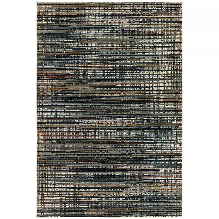 7' X 10' Black And Navy Blue Abstract Area Rug