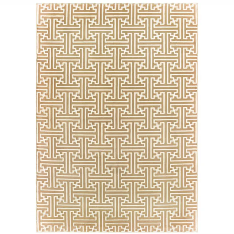 5' X 8' Gold And Ivory Geometric Power Loom Stain Resistant Area Rug
