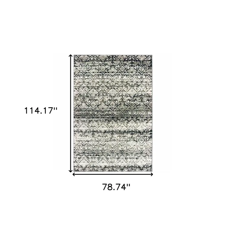 7' X 10' Gray And Ivory Geometric Distressed Area Rug