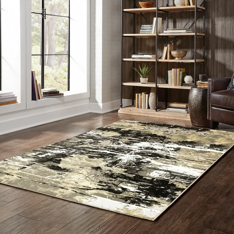 8' X 11' Black And Gold Abstract Area Rug