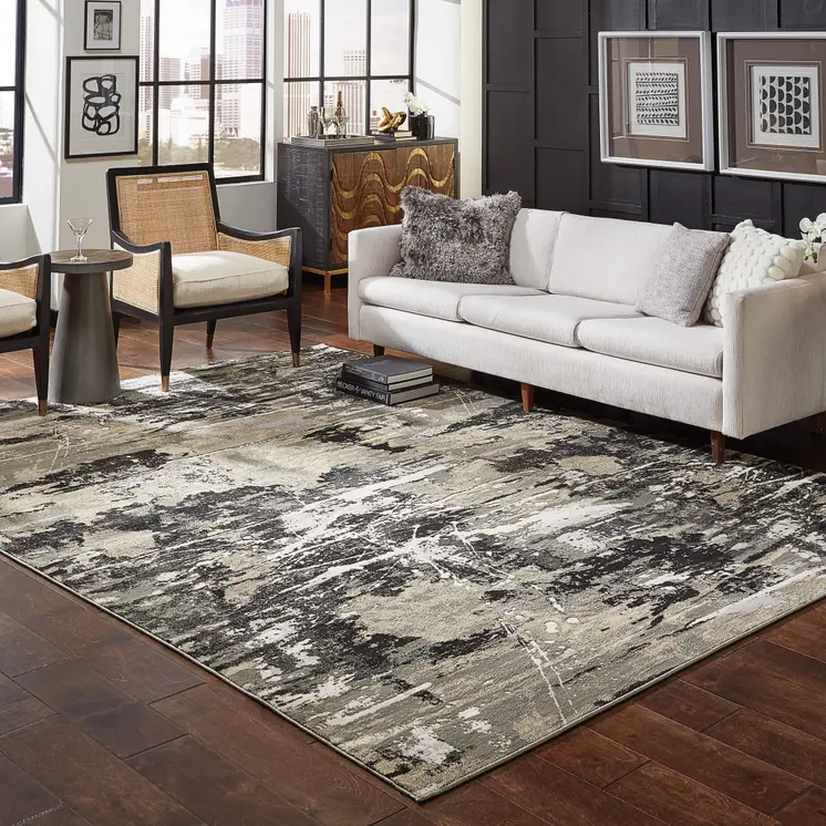 8' X 11' Black And Gold Abstract Area Rug