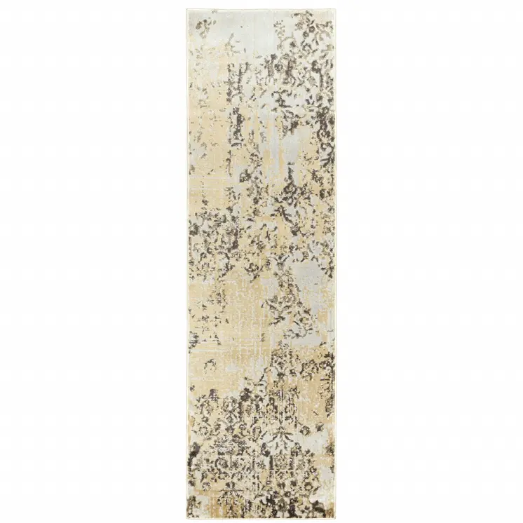 2' X 8' Grey And Gold Abstract Power Loom Stain Resistant Runner Rug