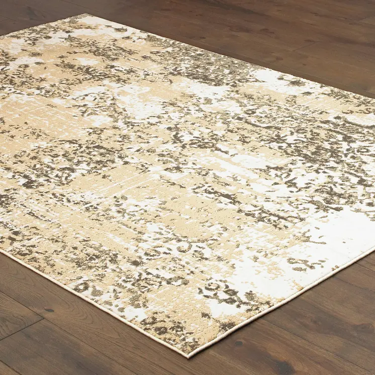 5' X 8' Grey And Gold Abstract Power Loom Stain Resistant Area Rug