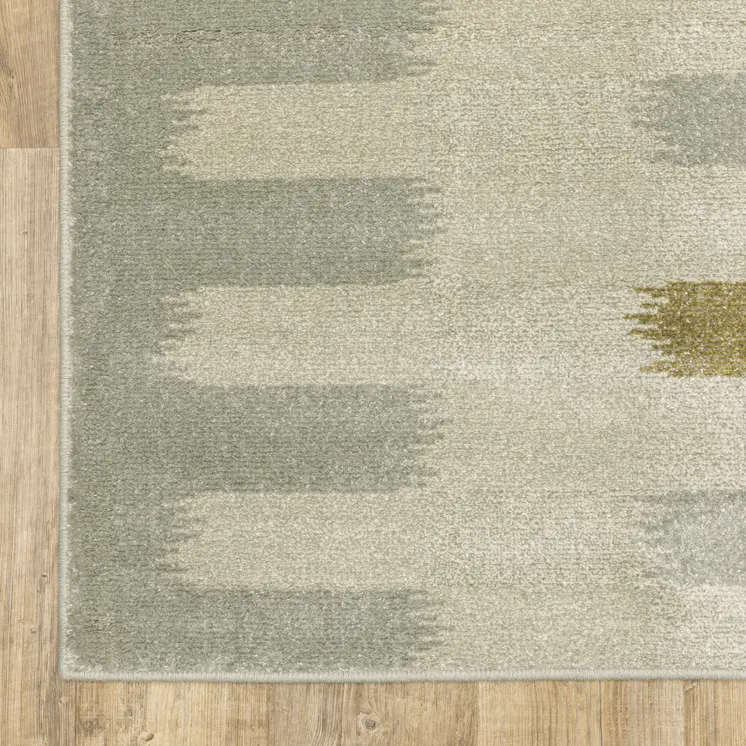 10' X 13' Beige Grey Gold And Green Geometric Power Loom Stain Resistant Area Rug