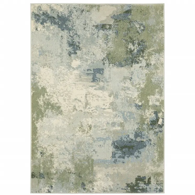7' X 9' Green And Ivory Abstract Area Rug