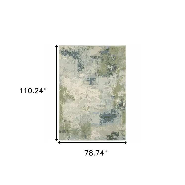 7' X 9' Green And Ivory Abstract Area Rug