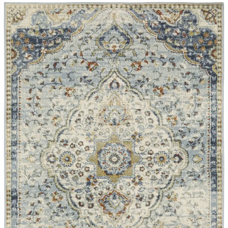 8' X 10' Blue And Beige Oriental Distressed Area Rug