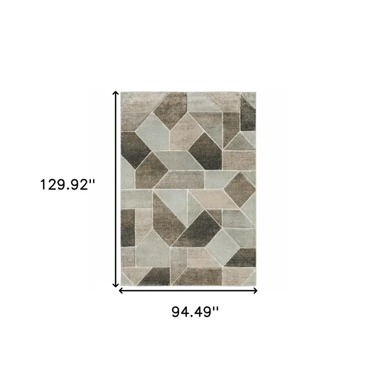 8' X 11' Gray And Ivory Geometric Area Rug