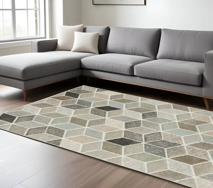 7' X 10' Ivory Gray And Charcoal Geometric Area Rug