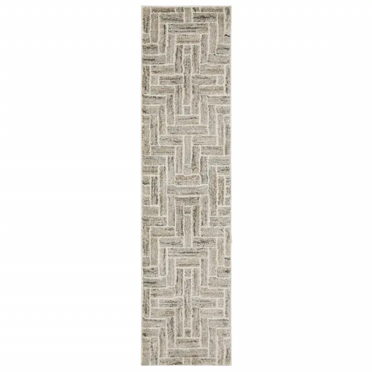 2' X 8' Beige And Ivory Geometric Power Loom Runner Rug