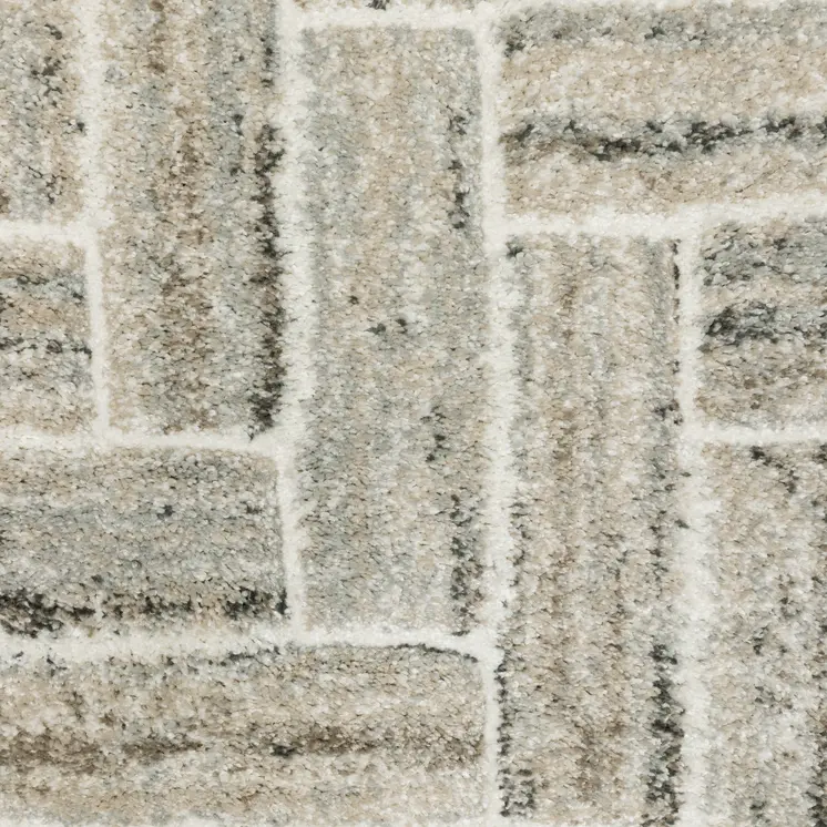 3' X 5' Ivory Beige Grey Brown Pale Blue And Charcoal Geometric Power Loom Stain Resistant Area Rug