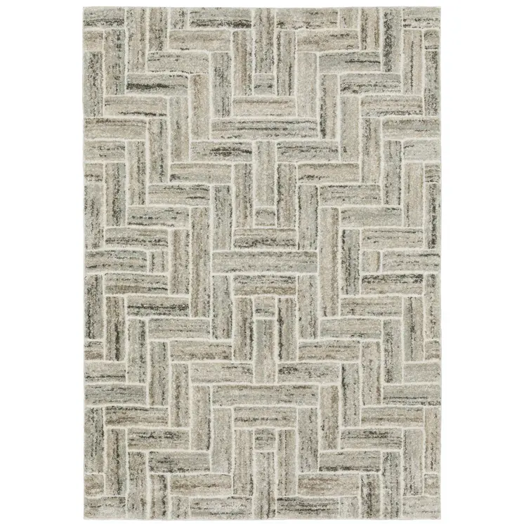 7' X 10' Ivory And Beige Geometric Area Rug