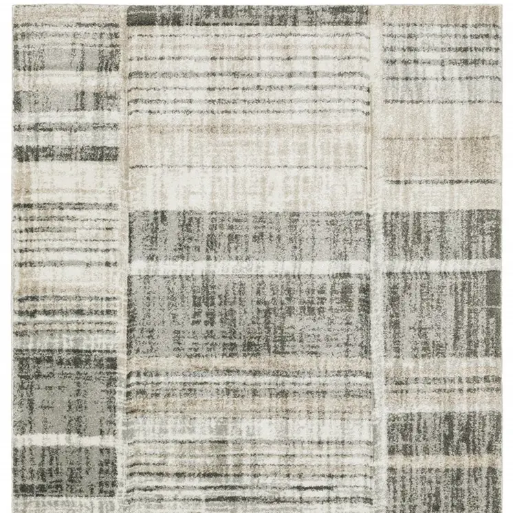 8' X 11' Grey Charcoal Ivory Tan Brown And Beige Geometric Power Loom Stain Resistant Area Rug