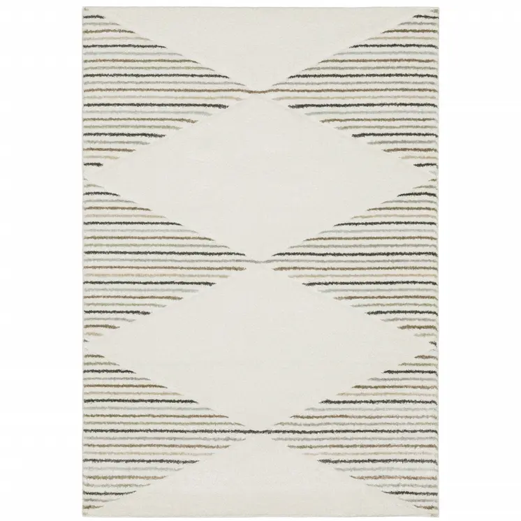 6' X 9' Beige Grey Sage Green Pale Blue Brown And Charcoal Geometric Power Loom Stain Resistant Area Rug