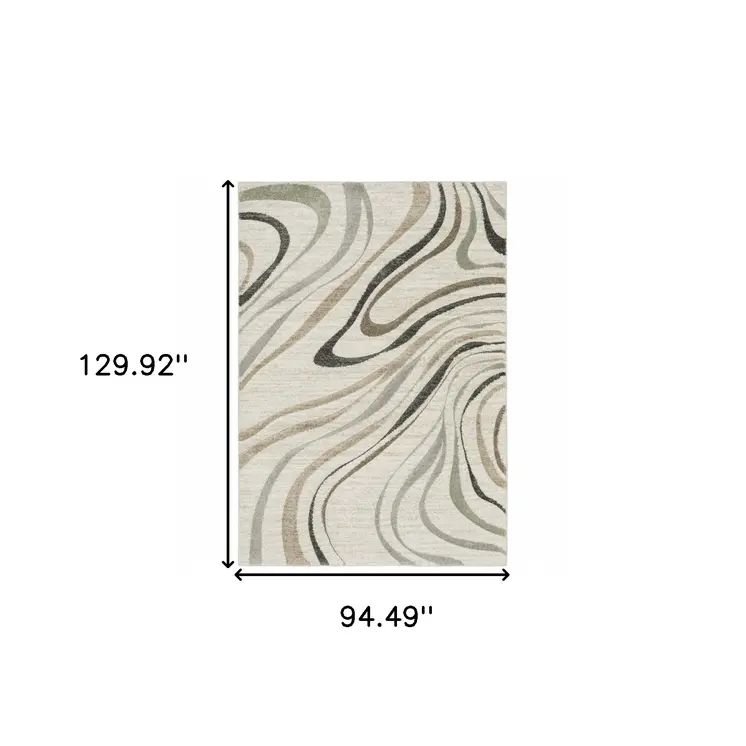 8' X 11' Beige Grey Brown Sage Pale Blue Tan And Charcoal Abstract Power Loom Stain Resistant Area Rug