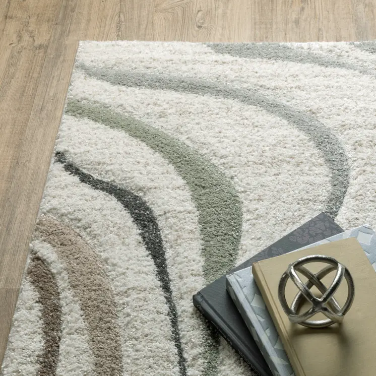 8' X 11' Beige Grey Brown Sage Pale Blue Tan And Charcoal Abstract Power Loom Stain Resistant Area Rug