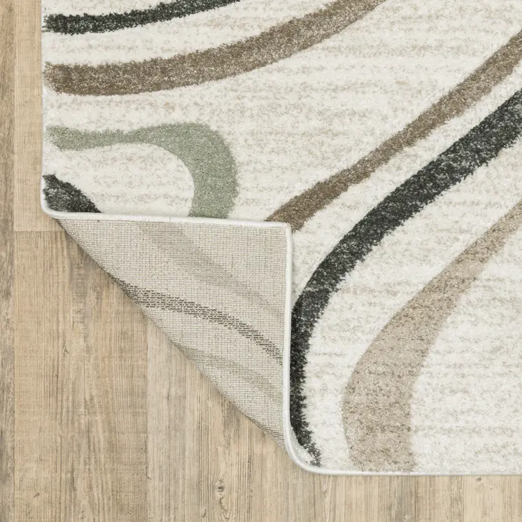 8' X 11' Beige Grey Brown Sage Pale Blue Tan And Charcoal Abstract Power Loom Stain Resistant Area Rug