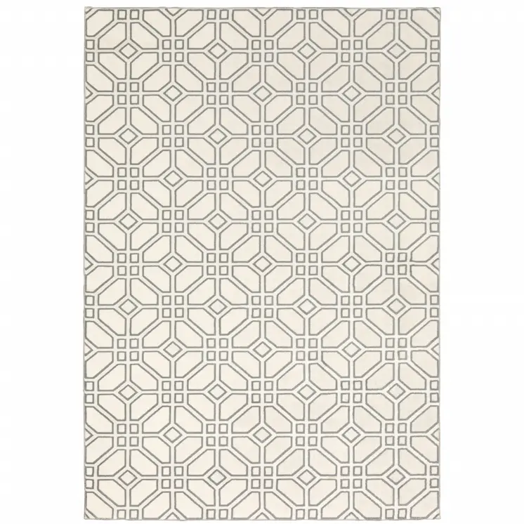 5' X 8' Ivory And Grey Geometric Power Loom Stain Resistant Area Rug