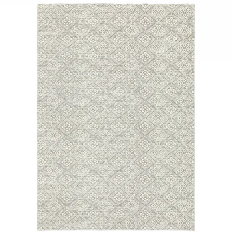 10' X 13' Light Gray And Gray Geometric Distressed Area Rug