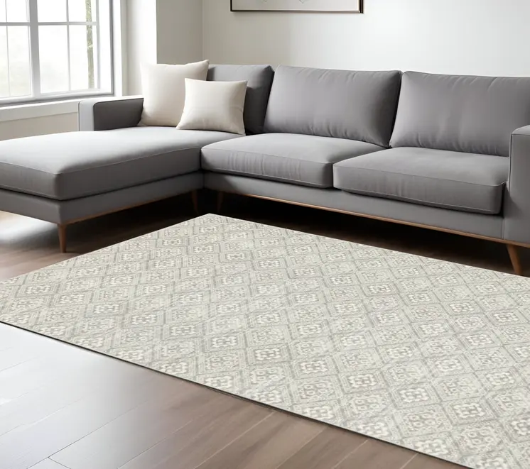 10' X 13' Light Gray And Gray Geometric Distressed Area Rug