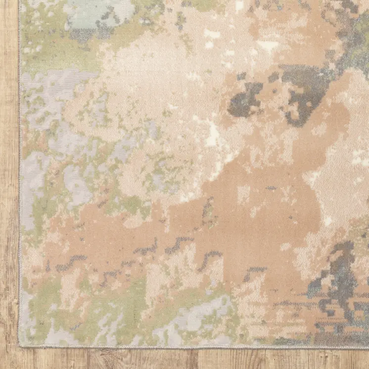 10' X 13' Pink And Cream Abstract Area Rug