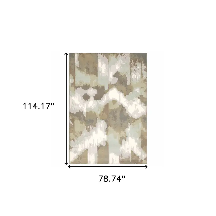 7' X 10' Ivory And Green Abstract Area Rug