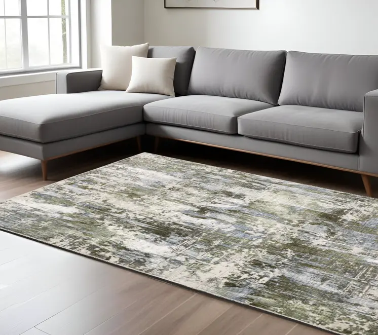 7' X 10' Green And Blue Abstract Area Rug