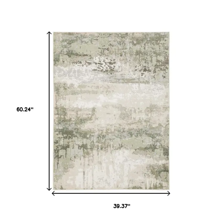 3' X 5' Beige Grey Brown And Sage Green Abstract Power Loom Stain Resistant Area Rug