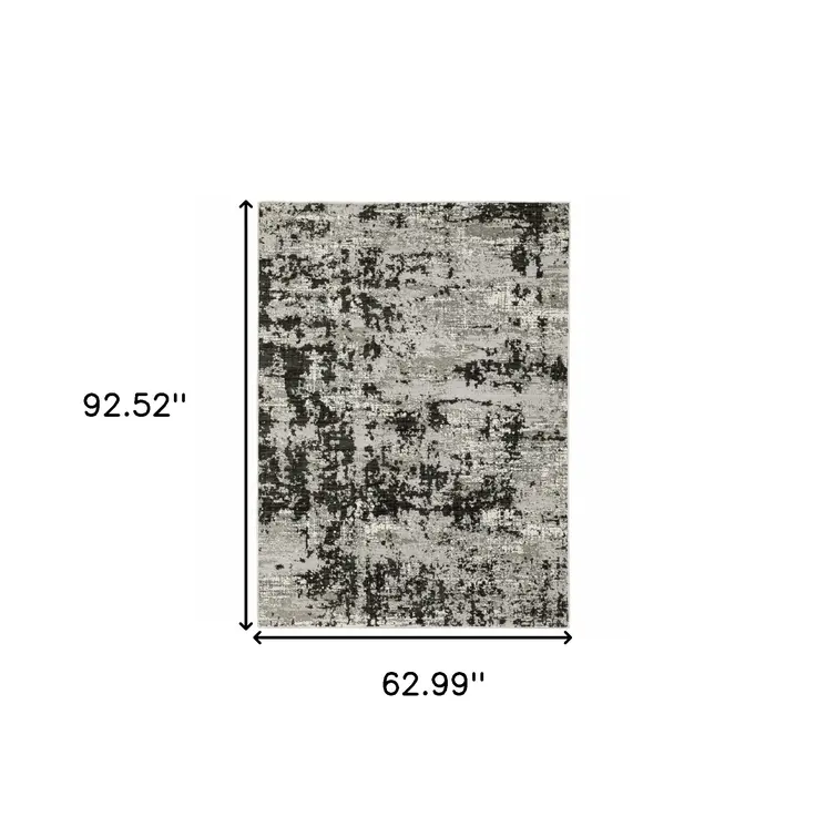 5' X 8' Grey Charcoal Black And Ivory Abstract Power Loom Stain Resistant Area Rug
